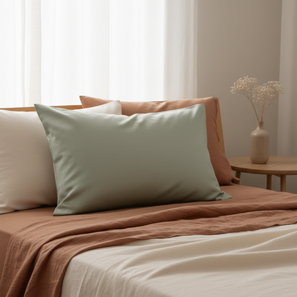 100% Mulberry Silk Pillowcase styled on bed