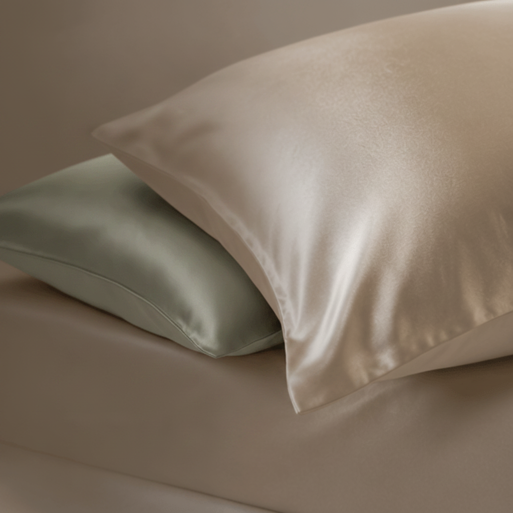 100% Mulberry Silk Pillowcase draped over pillow